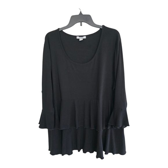 Dress Barn Blouse Womens 3XL Black Round Neck Flare Sleeve Layered Witchy - Picture 1 of 11
